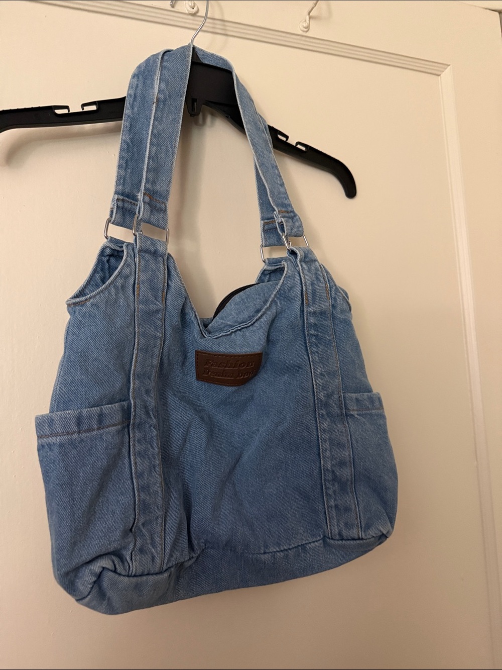 Denim Shoulder Tote Bag in Light Blue